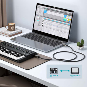 DigitalLife FlexMIDI Vortex USB C to USB B MIDI Cable 2m (1 Pack) | Compatible with USB Class-Compliant MIDI Keyboards, Synthesizers and DJ Controllers for Windows, macOS and Linux