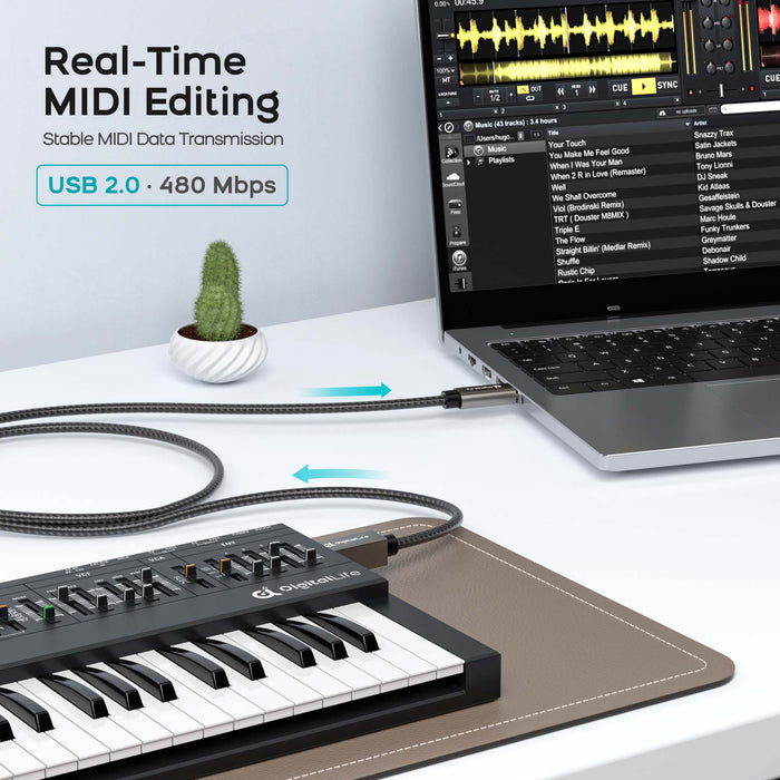 DigitalLife FlexMIDI Vortex USB C to USB B MIDI Cable 2m (4 Pack) | Compatible with USB Class-Compliant MIDI Keyboards, Synthesizers and DJ Controllers for Windows, macOS and Linux