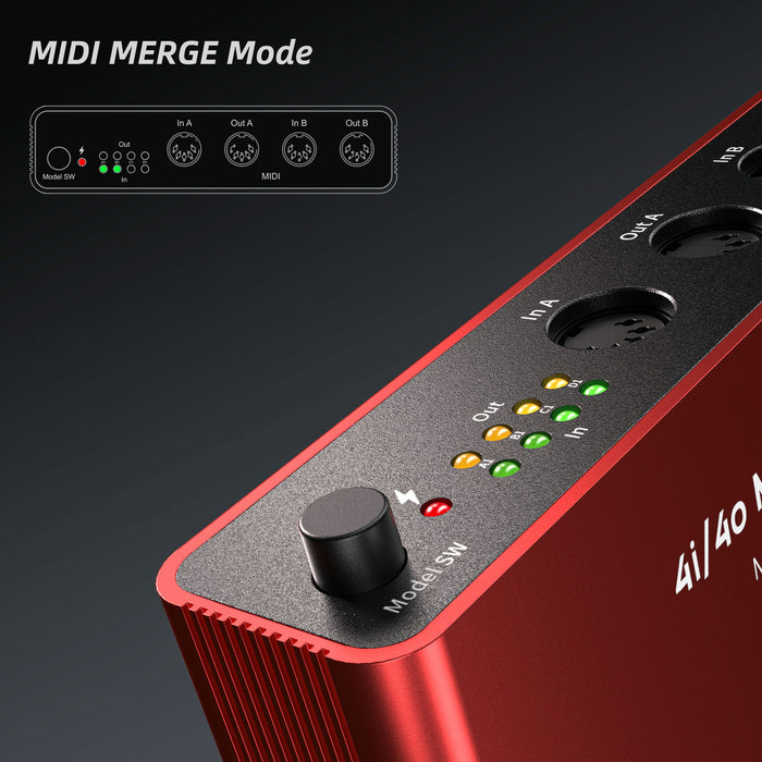 DigitalLife Quad-I/O 5-PIN DIN MIDI Interface - MIDI Thru Box (4-In/4-Out) & MIDI Merge Box (2-In/4-Out ), 8 x LED Indicators, Metal