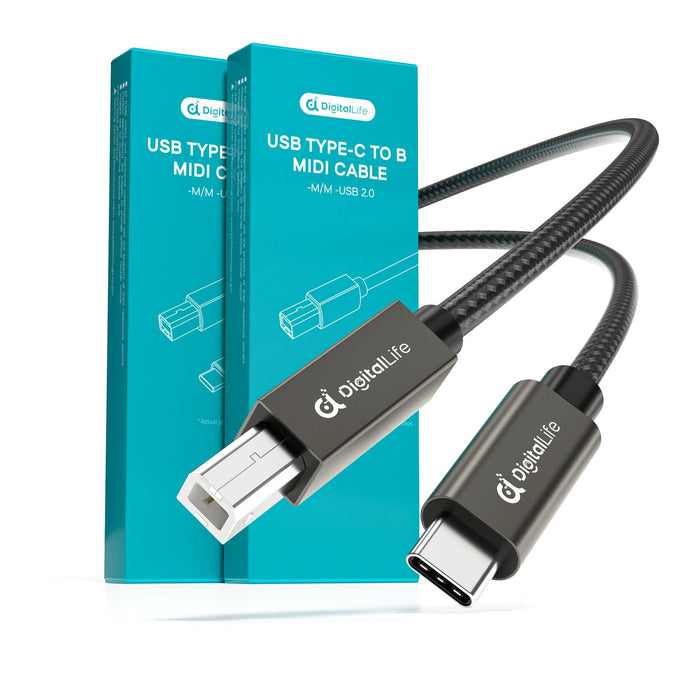 DigitalLife FlexMIDI Vortex USB C to USB B MIDI Cable 2m (2 Pack) | Compatible with USB Class-Compliant MIDI Keyboards, Synthesizers and DJ Controllers for Windows, macOS and Linux