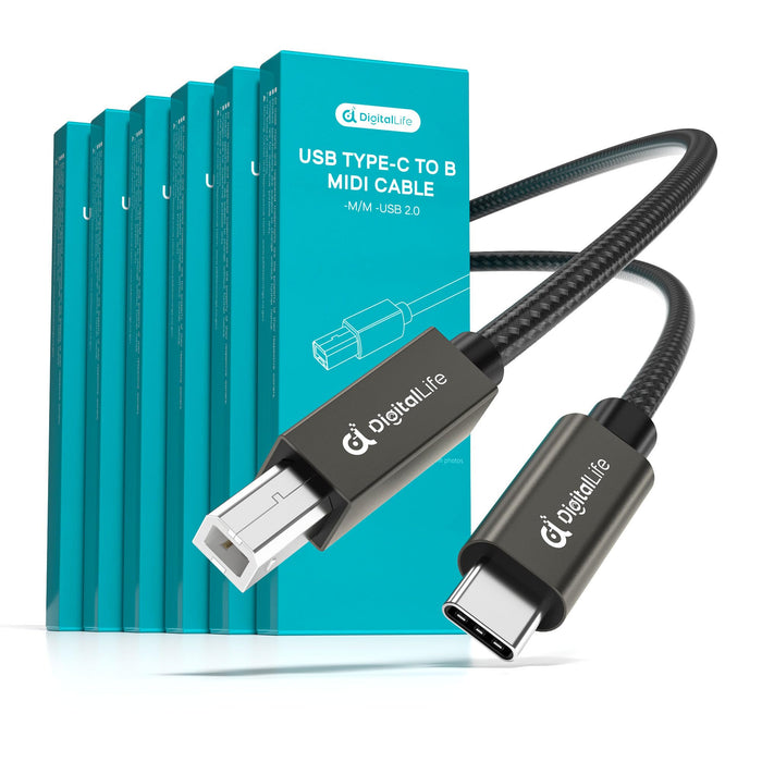DigitalLife FlexMIDI Vortex USB C to USB B MIDI Cable 2m (6 Pack) | Compatible with USB Class-Compliant MIDI Keyboards, Synthesizers and DJ Controllers for Windows, macOS and Linux