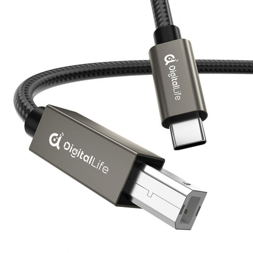 DigitalLife FlexMIDI Vortex 2M USB-C to USB-B MIDI Cable for Piano Keyboard, MIDI Controller & Audio Interface, Compatible with Windows, macOS, Linux | Nylon Braided, MIDI-CB200-II