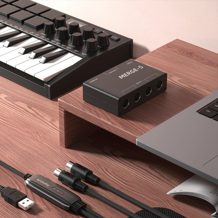 DigitalLife 5-In/2-Out MIDI Merge Box - 5-Pin DIN, Merge-5