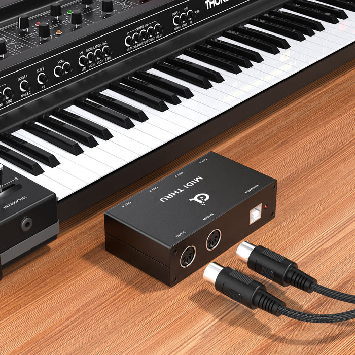 DigitalLife 1-In/5-Out 5-Pin DIN MIDI Thru Box (Thru-5-B, Metal)